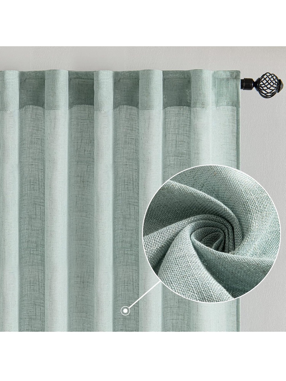 MIULEE Sea Green Linen Curtains 52x96 Inch Long Soft Thick Linen Textured 2775-1